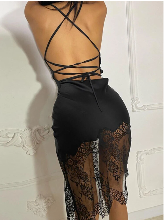 Dulzura - Lace Satin Mini Dress Women Bodycon Backless