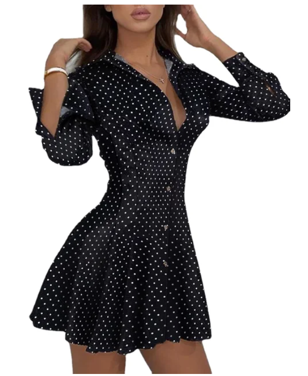 Sexy Turn-down Collar Long Sleeves Dress