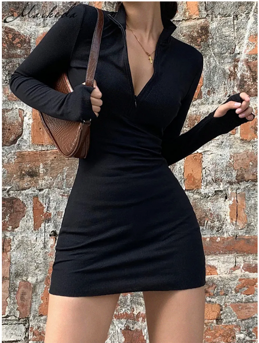 Macheda -  Bodycon Turtleneck Mini Dress